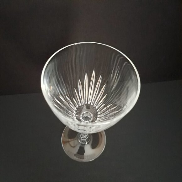 Cristal de Flandre Wine Goblet 6.5" Austria Clear Cut Panel Stem Glass Elegant - Picture 2 of 11